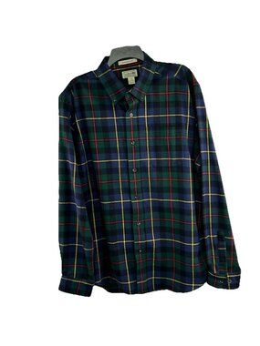 L.L.Bean Mens Size Large Scotch Plaid Flannel Shirt In Green Blue Red and Yellow